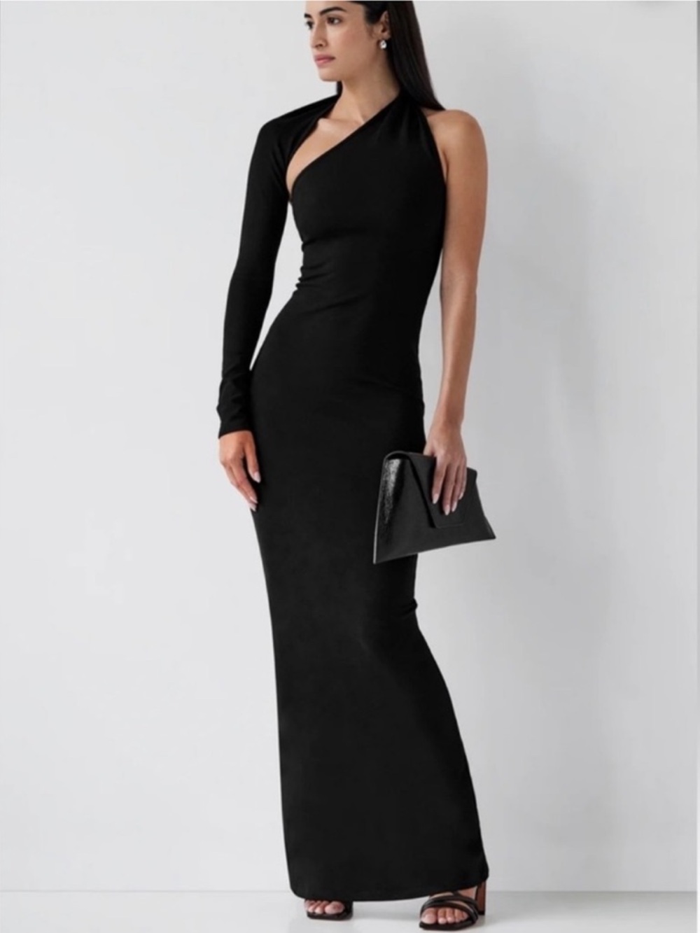 Asymmetrical One-Sleeve Black Maxi Dress